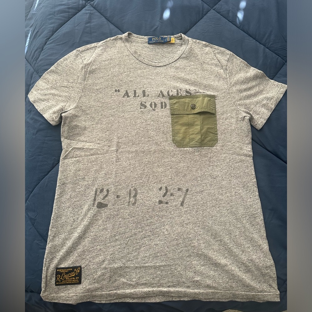 Ralph Lauren Gray Tee with Olive Pocket